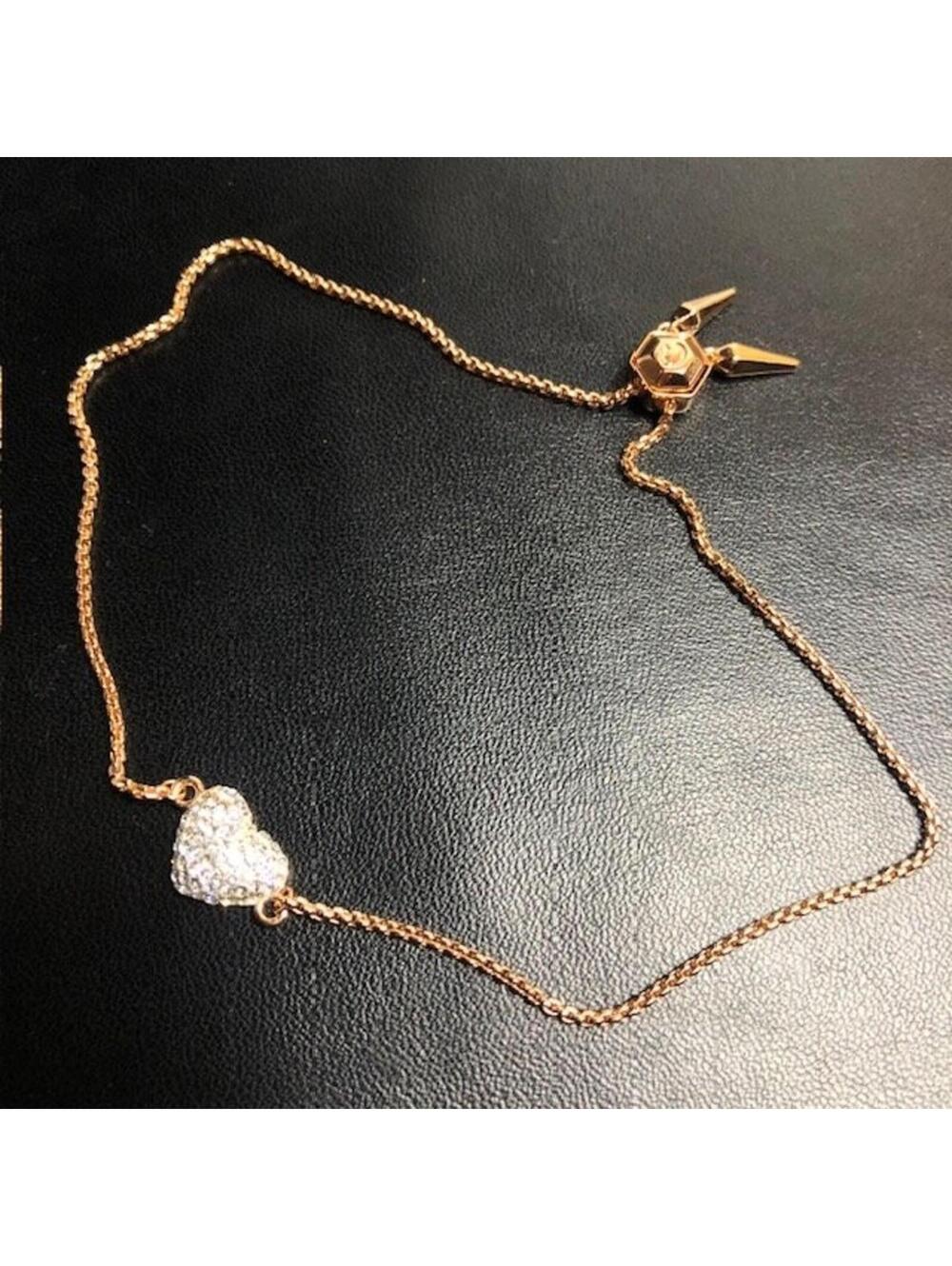 B0297 Origami Owl Rose Gold Pave CZ Heart Charm Bracelet Adjustable Chain